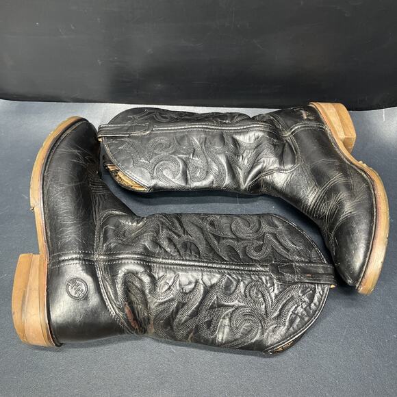 Vintage Double H Cowboy Boots Western Rockabilly Mens 8.5 D Black Leather main image 4